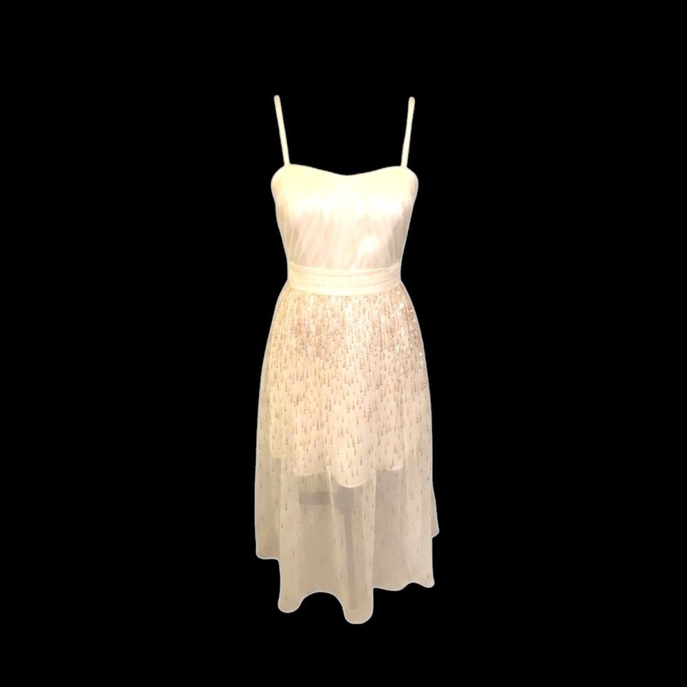 Hailey Logan by Adrianna Papell Ivory Gold Sequin High-Low Dress Size 5/6